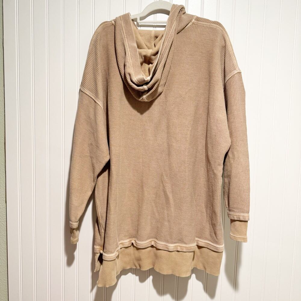 Aerie Tan Ribbed Snap Button Hooded Pullover Size Large - Picture 7 of 7
